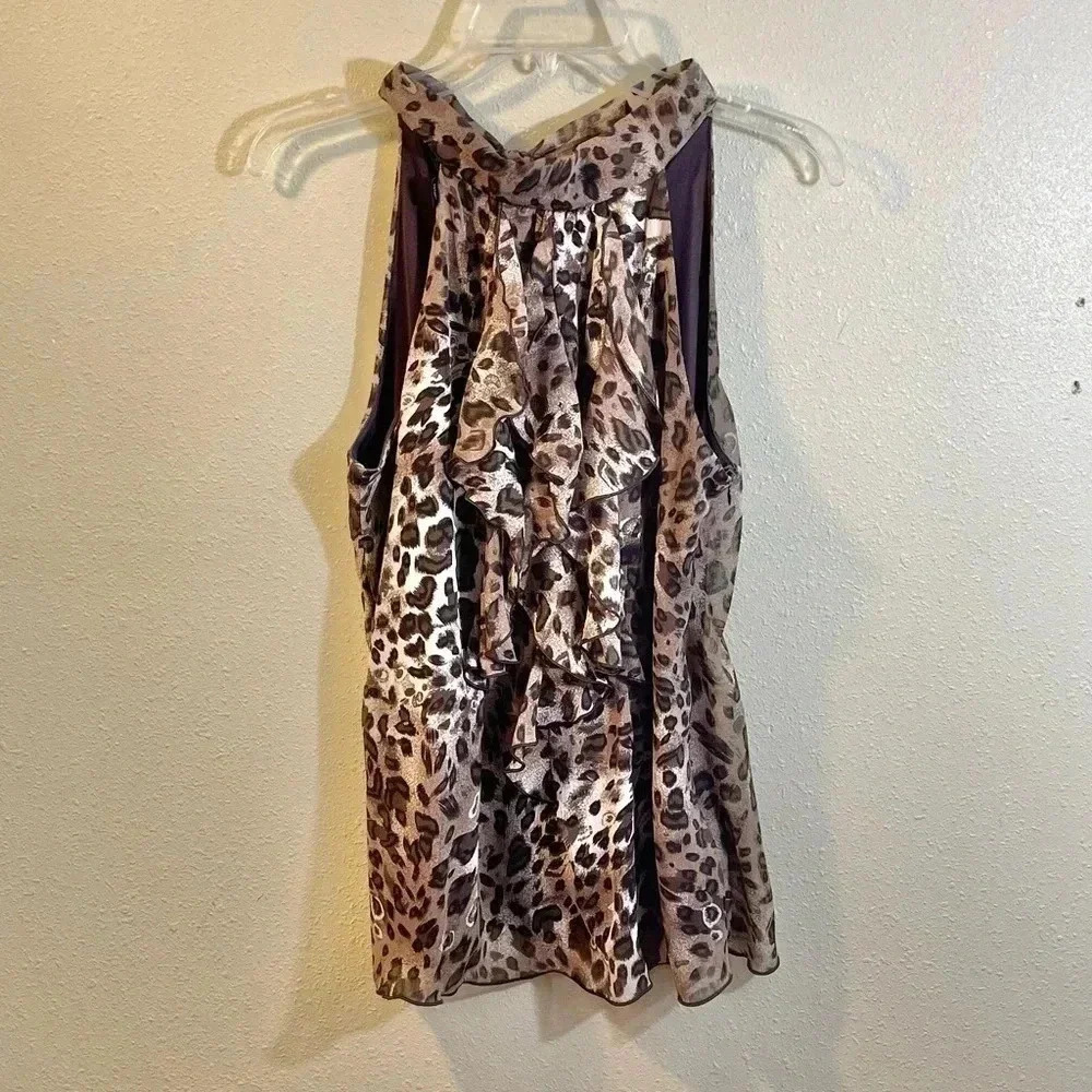 B. Wear Byer L (FITS MED) Brown Animal Print Ruffle Top Side Zipper Back Tie